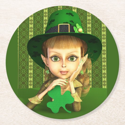 Leprechaun Girl St. Patrick's Day Paper Onderzette Ronde Kartonnen Onderzetter (Voorkant)