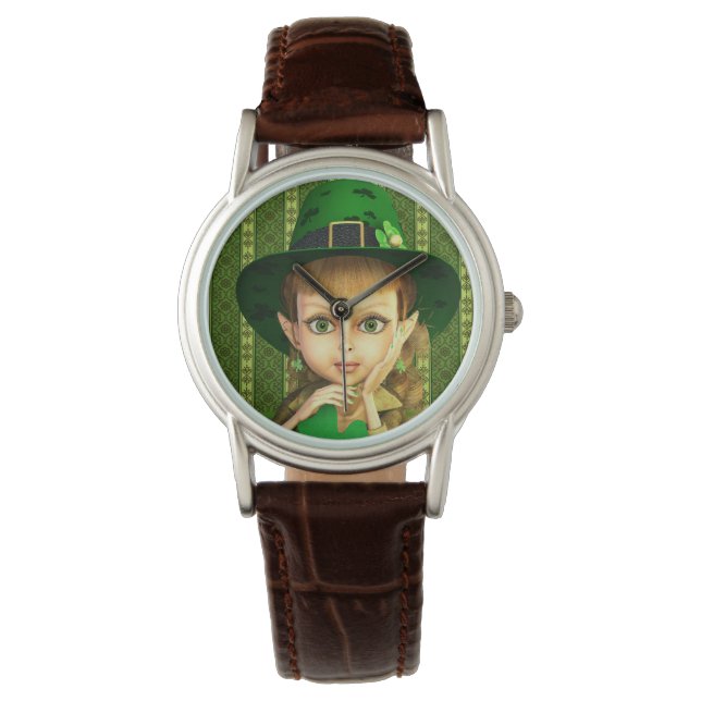 Leprechaun Girl St. Patrick's Day Watch Horloge (Voorkant)