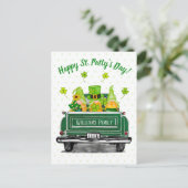 Leprechaun Gnome  Green Truck St. Paddy's Briefkaart (Staand voorkant)