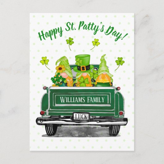 Leprechaun Gnome  Green Truck St. Paddy's Briefkaart (Voorkant)