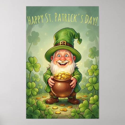 Leprechaun Gnome Happy St. Patrick's Day Shamrock Poster (Voorkant)