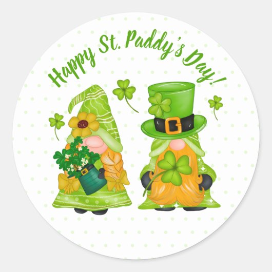 Leprechaun Gnome Shamrock Happy St. Paddy's Day Ronde Sticker (Voorkant)