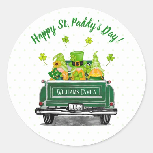 Leprechaun Gnome Shamrock Happy St. Paddy's Day Ronde Sticker (Voorkant)