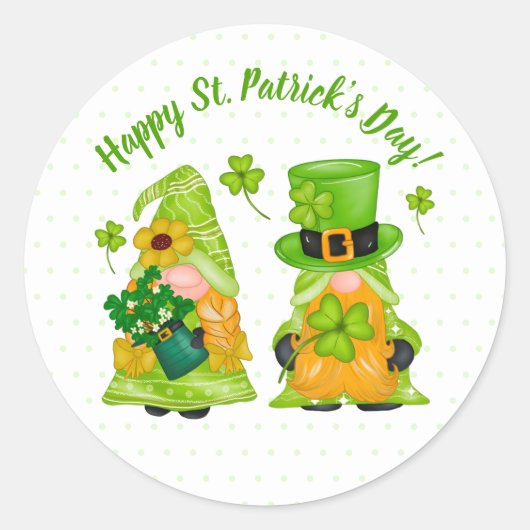 Leprechaun Gnome Shamrock Happy St. Patrick's Day Ronde Sticker (Voorkant)
