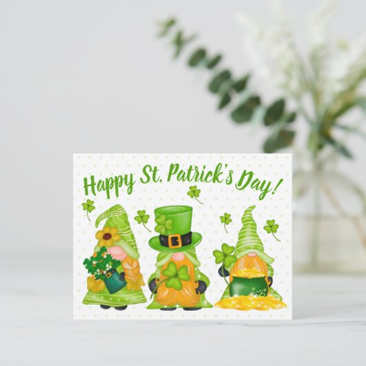 Leprechaun Gnome Stippen Happy St. Patrick's Day P Briefkaart (Staand voorkant)