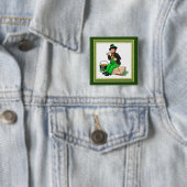 Leprechaun Gold Vierkante Button 5,1 Cm (In situ)