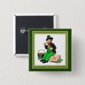Leprechaun Gold Vierkante Button 5,1 Cm (Voorkant /achterkant)