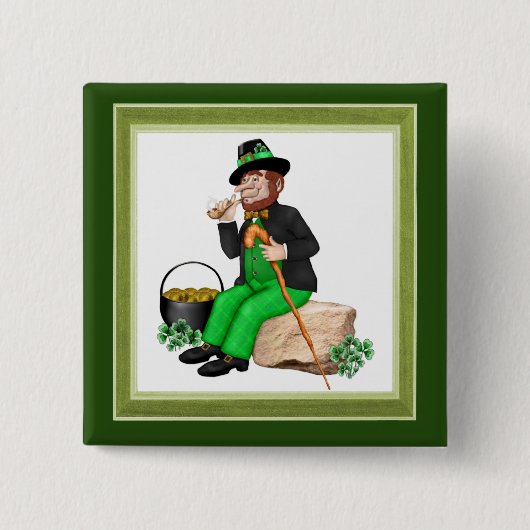 Leprechaun Gold Vierkante Button 5,1 Cm (Voorkant)