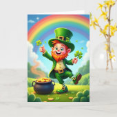 Leprechaun Good Luck Illustration Card Kaart (Gele Bloem)