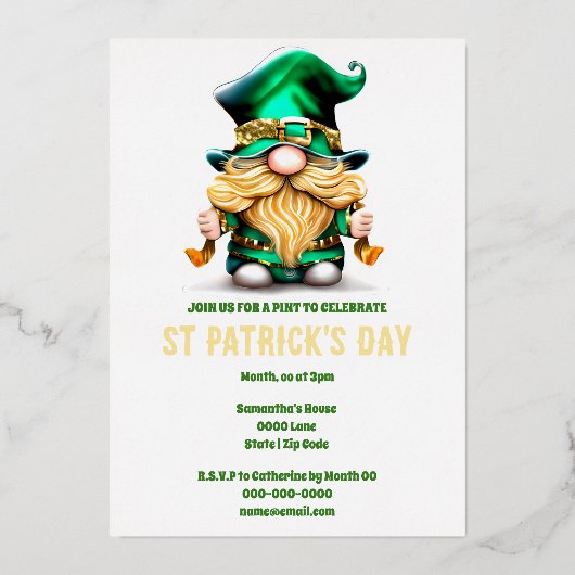 Leprechaun goud folklore Eire elf feestdag Folie Uitnodiging (Voorkant)