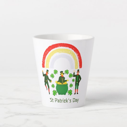 Leprechaun Goud Pot Regenboog St. Patrick's Dag  Latte Mok (Voorkant)