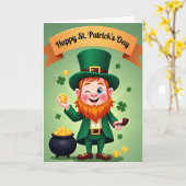 Leprechaun Gouden Munten Scene Kaart (Gele Bloem)
