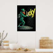 Leprechaun graft een muur met het woord "Lucky" Poster (Keuken)