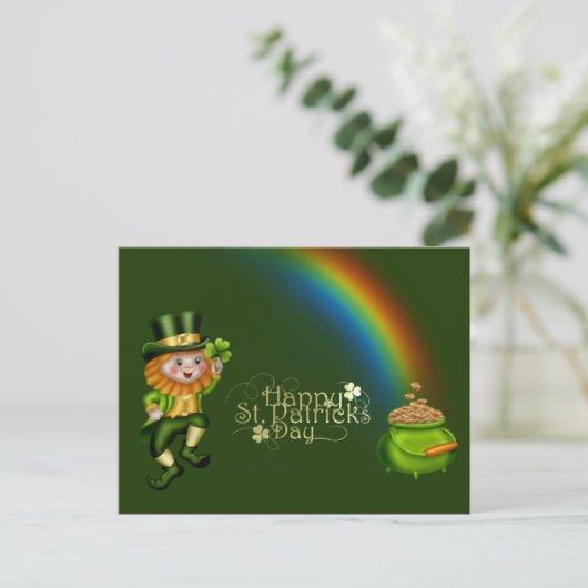 Leprechaun Green Pot Gold Rainbow St Patricks Day Feestdagenkaart (Staand voorkant)