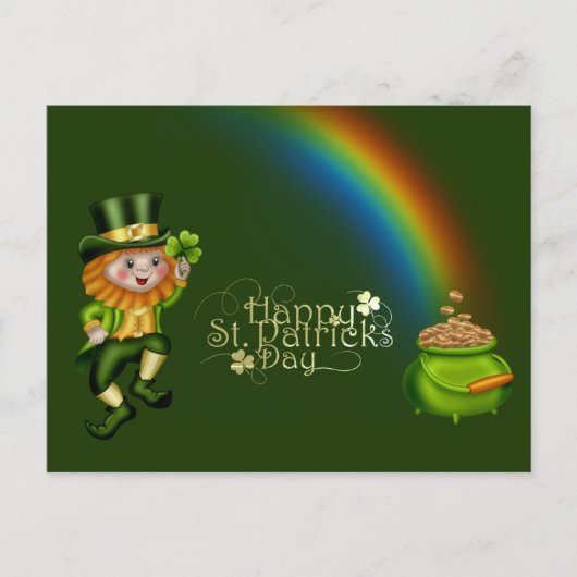 Leprechaun Green Pot Gold Rainbow St Patricks Day Feestdagenkaart (Voorkant)