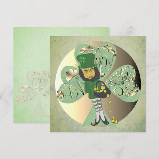 Leprechaun "Happy St. Patrick's Day" Bedankkaart (Voorkant / Achterkant)