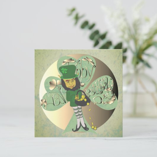 Leprechaun "Happy St. Patrick's Day" Bedankkaart (Staand voorkant)
