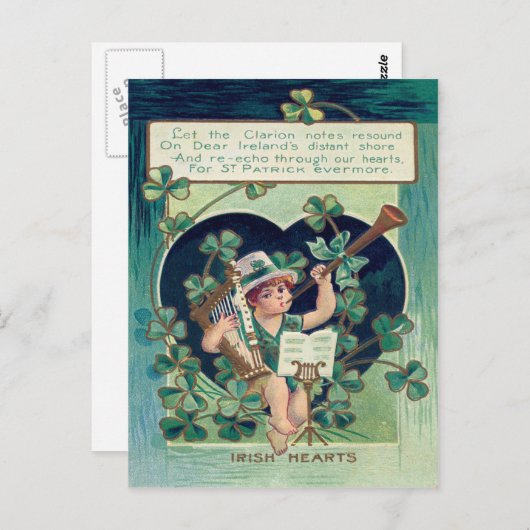 Leprechaun Harp Shamrock Horn Briefkaart (Voorkant / Achterkant)
