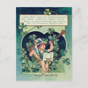 Leprechaun Harp Shamrock Horn Briefkaart