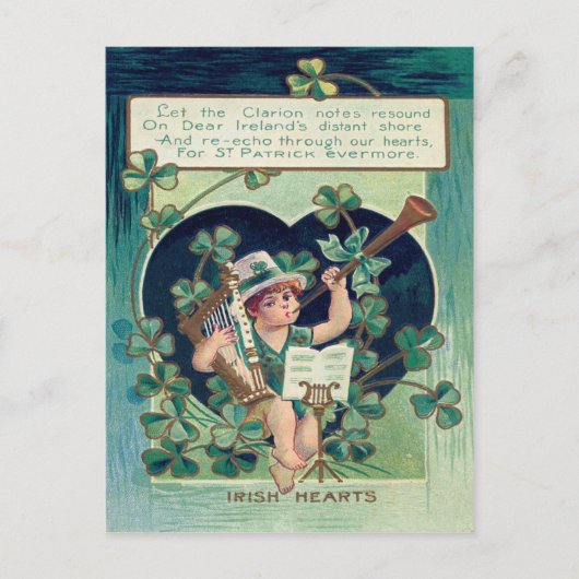 Leprechaun Harp Shamrock Horn Briefkaart (Voorkant)