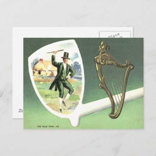 Leprechaun Harp van Erin Clay Pipe Jig Briefkaart (Voorkant / Achterkant)