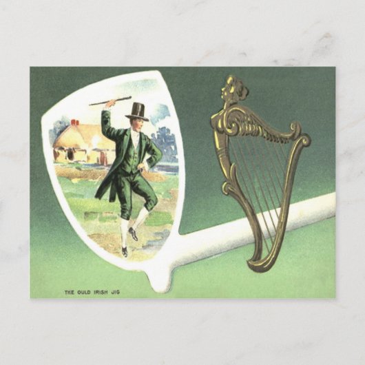 Leprechaun Harp van Erin Clay Pipe Jig Briefkaart (Voorkant)