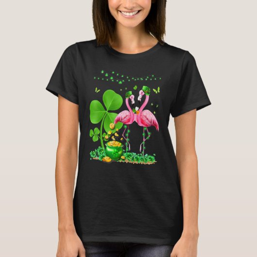 Leprechaun Hat Flamingo Shamrock St Patricks Day B T-shirt (Voorkant)