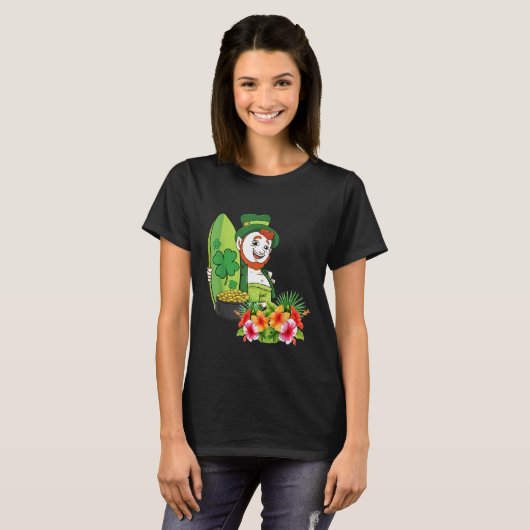 Leprechaun Hawaiian Surfen Happy St Patricks Day T-shirt (Voorkant volledig)