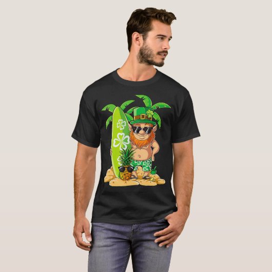 Leprechaun Hawaiian Surfing St Patricks Day Mannen T-shirt (Voorkant volledig)