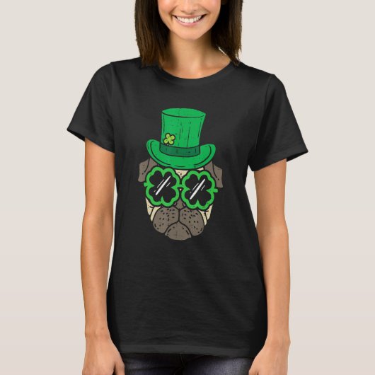 Leprechaun Hoed Pug Shamrock Bril St Patricks Dag T-shirt (Voorkant)