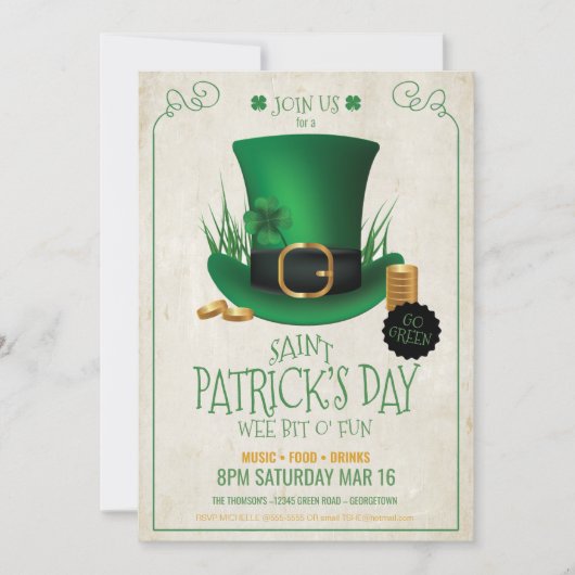 Leprechaun Hoed St. Patrick's Day Feest ID636 Kaart (Voorkant)