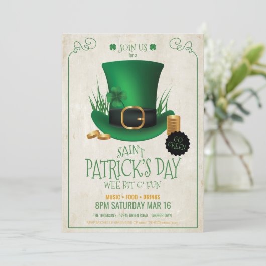 Leprechaun Hoed St. Patrick's Day Feest ID636 Kaart (Staand voorkant)