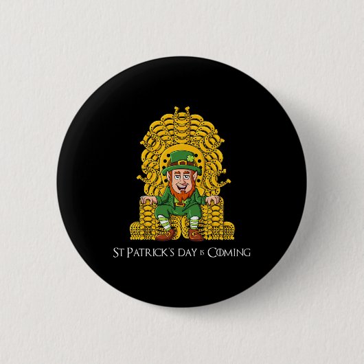 Leprechaun Hoefijzer Throne St Patricks Day Boys Ronde Button 5,7 Cm (Voorkant)