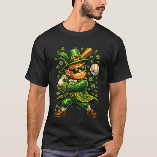 Leprechaun Honkbal Catcher Shamrock St. Patrick's T-shirt (Voorkant)