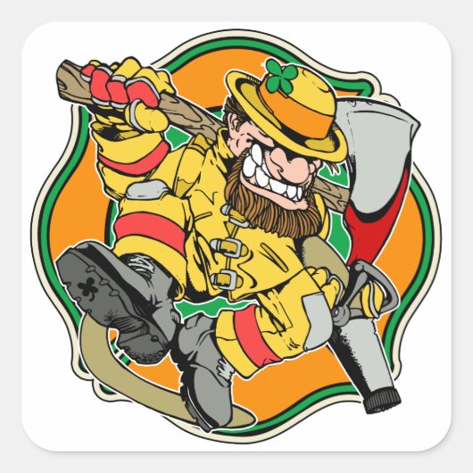 Leprechaun Ierse brandweerman Vierkante Sticker (Voorkant)