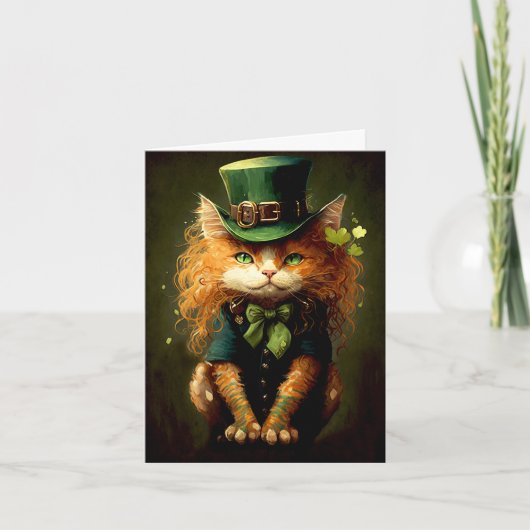 Leprechaun Ierse Katten Illustratie Wenskaart Kaart (Voorkant)