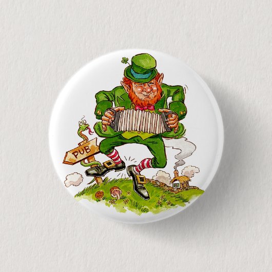 Leprechaun in Green, Happy Saint Patrick's Day Ronde Button 3,2 Cm (Voorkant)