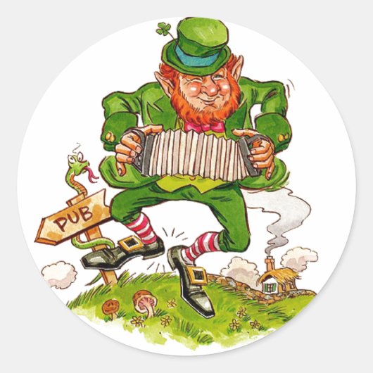 Leprechaun in Green, Happy Saint Patrick's Day Ronde Sticker (Voorkant)