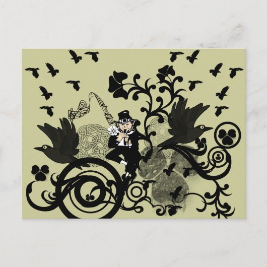 Leprechaun in het zwart briefkaart (Voorkant)