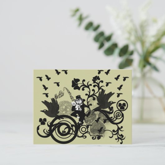 Leprechaun in het zwart briefkaart (Staand voorkant)