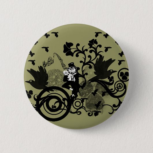 Leprechaun in het zwart ronde button 5,7 cm (Voorkant)