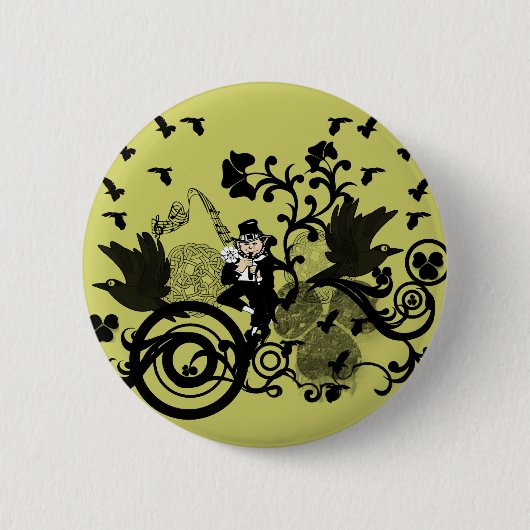 Leprechaun in het zwart ronde button 5,7 cm (Voorkant)
