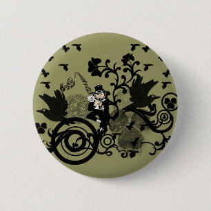 Leprechaun in het zwart ronde button 5,7 cm
