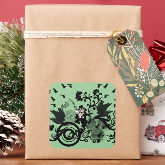 Leprechaun in het zwart vierkante sticker (Feestdagen)