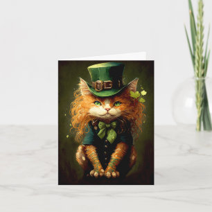 Leprechaun Irish Cat Illustration Wenskaart Kaart