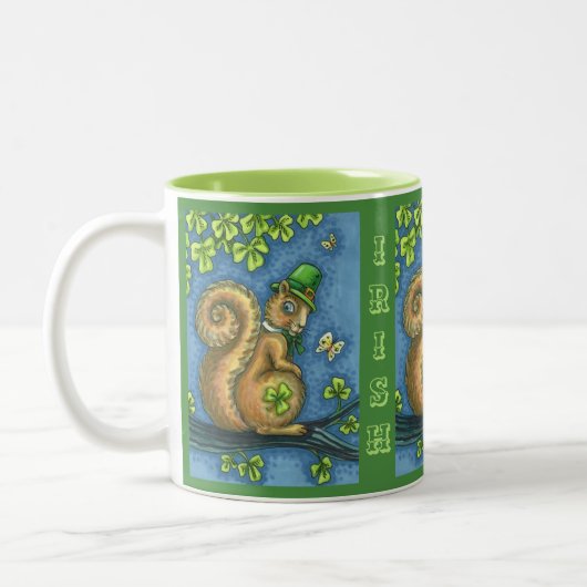 LEPRECHAUN IRISH SQUIRREL, ST. PATRICK'S DAG Lucky Tweekleurige Koffiemok (Links)