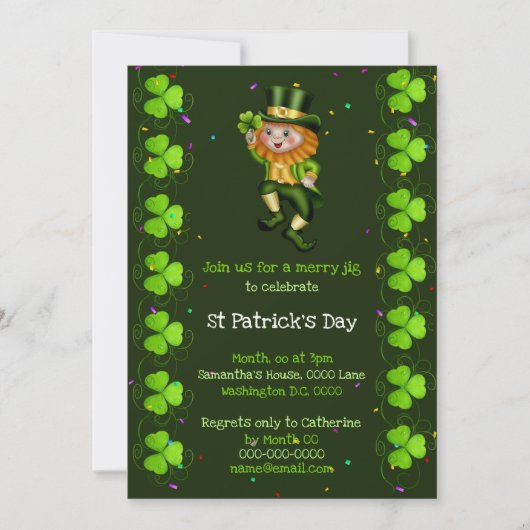 Leprechaun jig lucky shamrock Irish Clover party Kaart (Voorkant)