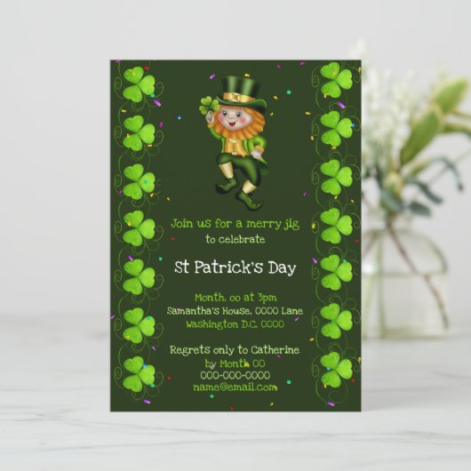 Leprechaun jig lucky shamrock Irish Clover party Kaart (Staand voorkant)