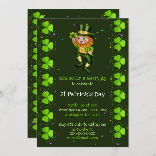 Leprechaun jig lucky shamrock Irish Clover party Kaart (Voorkant / Achterkant)