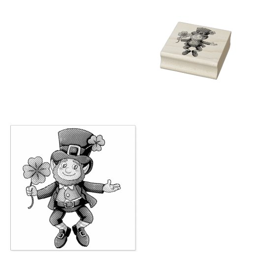 Leprechaun Jumping St. Patrick's Day Wood Block Rubberstempel (Gestempeld)